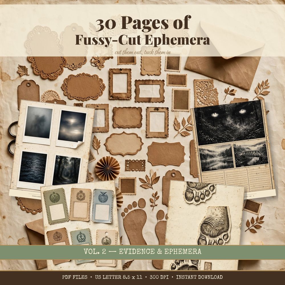 Printable cryptid ephemera sheets